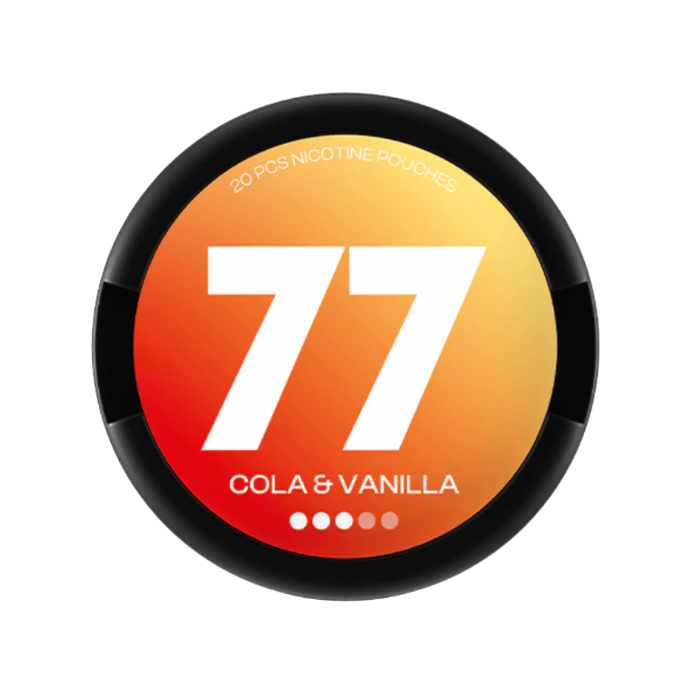 77 Cola & Vanilla nikotinové sáčky 10,4 mg ve Slim formátu se sladkou chutí coly a jemným vanilkovým tónem