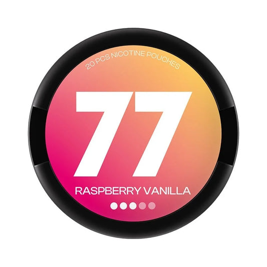 77 Raspberry & Vanilla 10,4 mg Slim nikotinové sáčky s malinovou a vanilkovou příchutí, ovocně-dezertní profil, balení 20 ks
