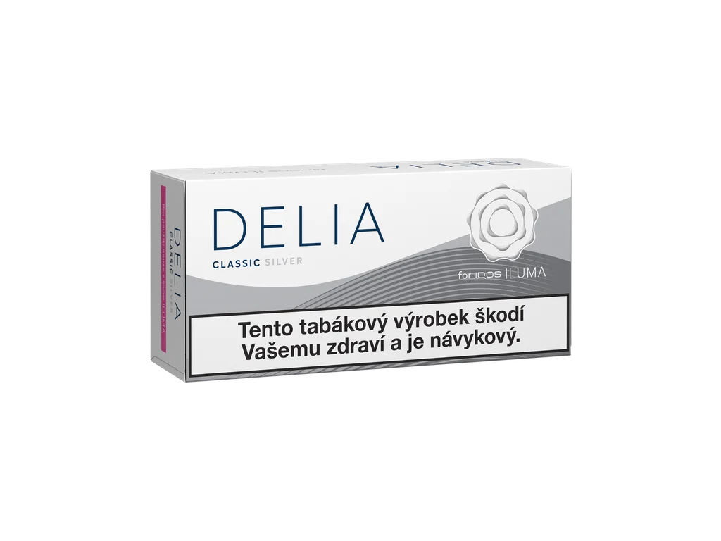 DELIA Classic Silver karton – tabákové náplně pro IQOS ILUMA s jemnou tabákovou chutí a květinovými tóny