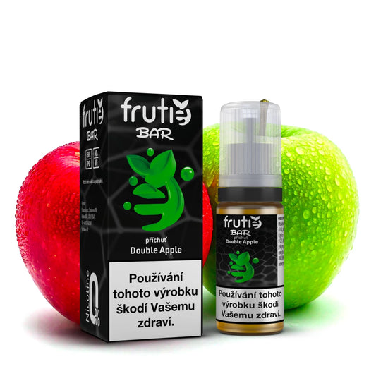 E-liquid Frutie Bar Salt Double Apple 10 ml s příchutí červeného a zeleného jablka, beznikotinová varianta 0 mg/ml