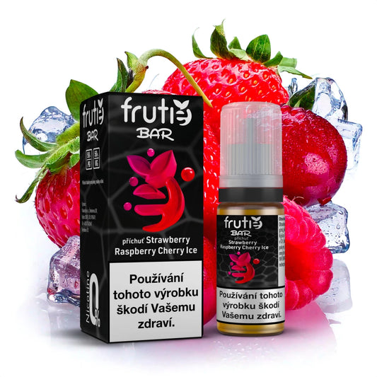 E-liquid Frutie Bar Salt Strawberry Raspberry Cherry Ice 10 ml s příchutí jahod, malin a třešní, bez nikotinu 0 mg/ml
