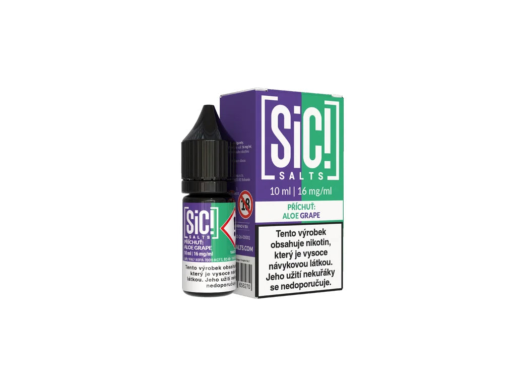 E-liquid Sic! Salts Aloe Grape 10 ml 16 mg s příchutí aloe vera a tmavých hroznů pro MTL elektronické cigarety a POD systémy.