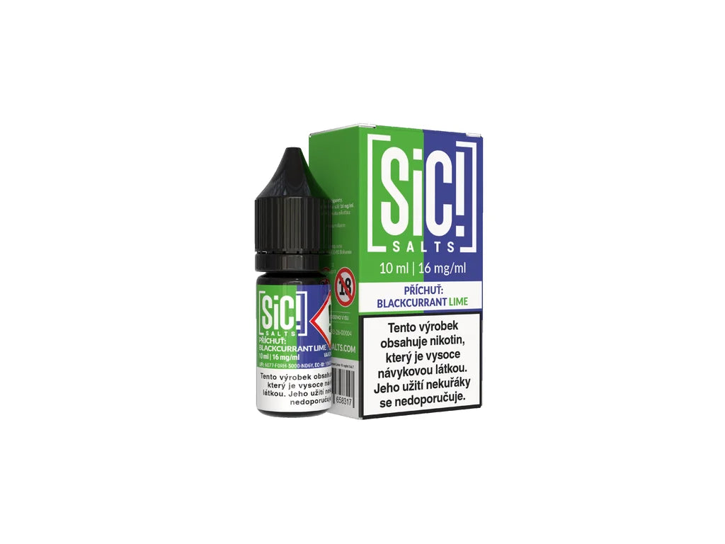 E-liquid Sic! Salts Blackcurrant Lime 10 ml 16 mg s příchutí černého rybízu a limetky pro MTL elektronické cigarety a POD systémy.
