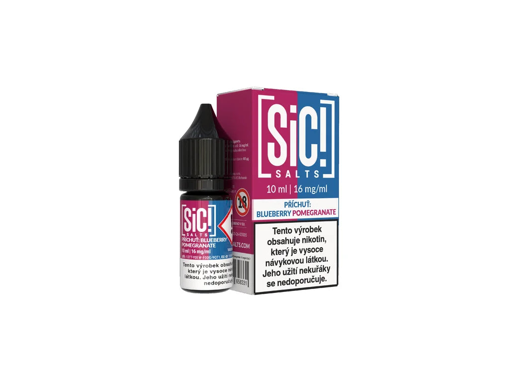 E-liquid Sic! Salts Blueberry Pomegranate 10 ml 16 mg s příchutí borůvek a granátového jablka pro MTL elektronické cigarety a POD systémy.