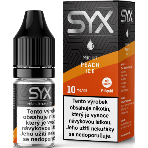 E-liquid SYX Peach Ice 10ml s nikotinovou solí 10 mg, příchuť broskev a led