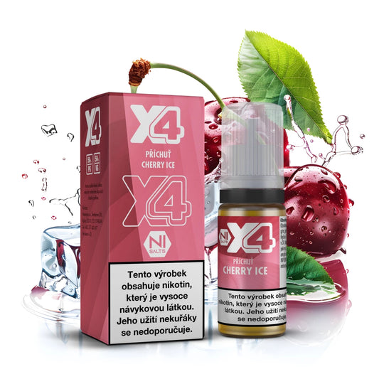 E-liquid X4 Bar Juice Cherry Ice 10 ml s příchutí sladkých třešní a ledovým efektem, nikotinová sůl 10 mg/ml