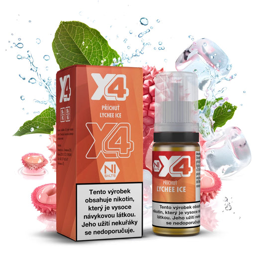 E-liquid X4 Bar Juice Lychee Ice 10 ml s příchutí exotického liči a ledovým efektem, nikotinová sůl 10 mg/ml