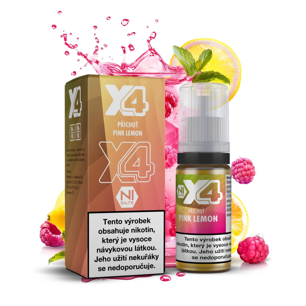 X4 Bar Juice Pink Lemon – e-liquid s příchutí citronu, malin a červených bobulí, 10 ml, nikotinová sůl 20 mg/ml