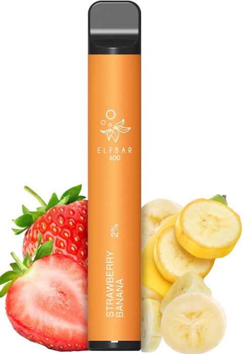 Elf Bar 600 Strawberry Banana jednorázová e-cigareta 20 mg s příchutí jahody a banánu disposable vape 600 potahů