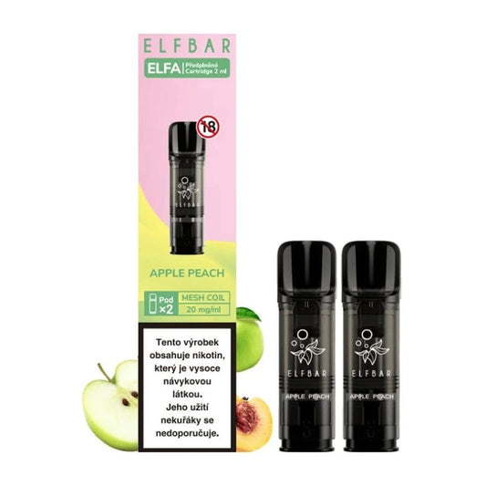 Elf Bar ELFA Pod Apple Peach – 2ml předplněný pod pro elektronickou cigaretu na vaping, sladká kombinace jablka a broskve, 20 mg nikotinová sůl, ELFA systém s vyměnitelnými pody