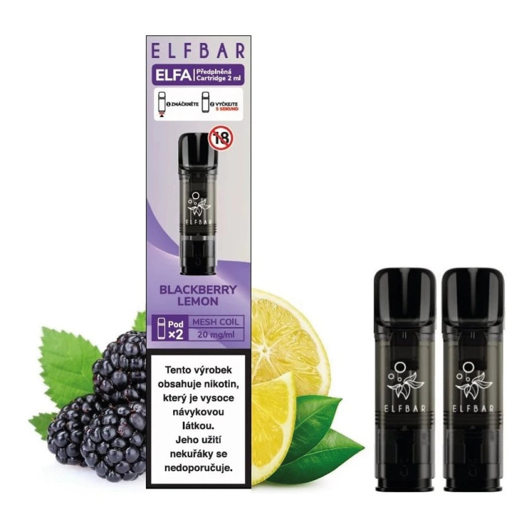 Elf Bar ELFA Pod Blackberry Lemon – 2ml předplněný pod pro elektronickou cigaretu na vaping, ostružiny a citron se svěží chutí, 20 mg nikotinová sůl, ELFA systém