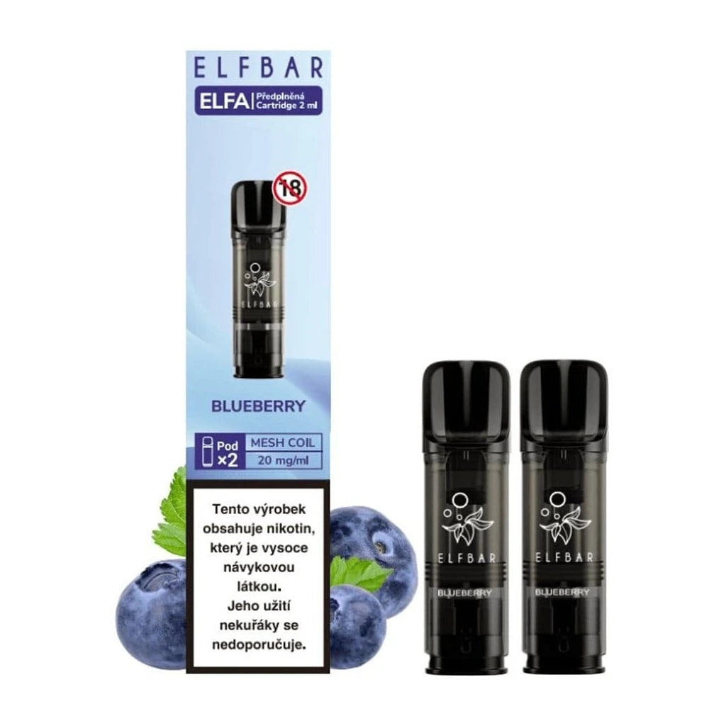 Elf Bar ELFA Pod Blueberry – předplněný 2ml pod pro elektronickou cigaretu určenou pro vaping, sladká borůvková chuť s jemným chladivým efektem, 20 mg nikotinová sůl, ELFA systém