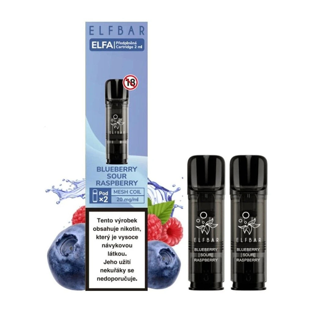 Elf Bar ELFA Pod Blue Sour Raspberry – 2ml předplněný pod pro elektronickou cigaretu na vaping, sladkokyselá modrá malina v candy stylu, 20 mg nikotinová sůl, ELFA kompatibilní systém