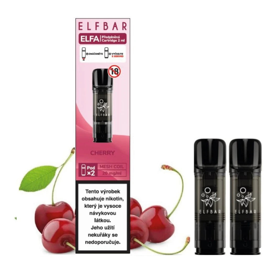 Elf Bar ELFA Pod Cherry – předplněný 2ml pod pro elektronickou cigaretu určenou pro vaping, sladká třešňová příchuť, 20 mg nikotinová sůl, ELFA pod systém