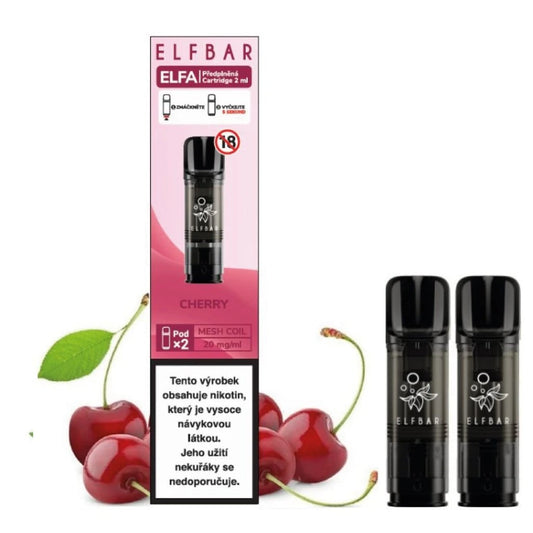 Elf Bar ELFA Pod Cherry – předplněný 2ml pod pro elektronickou cigaretu určenou pro vaping, sladká třešňová příchuť, 20 mg nikotinová sůl, ELFA pod systém