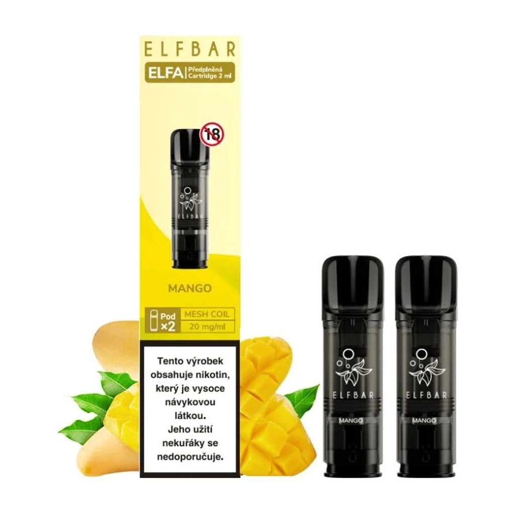 Elf Bar ELFA Pod Mango – předplněný 2ml pod pro elektronickou cigaretu určenou pro vaping, sladké mango s jemným chladivým efektem, 20 mg nikotinová sůl, ELFA systém