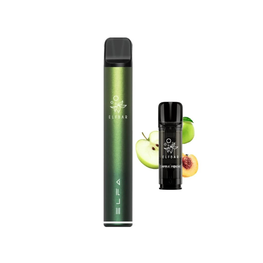 Elf Bar ELFA Starter Kit Apple Peach – sada elektronické cigarety pro vaping s 500mAh baterií a 2ml předplněným podem, ELFA systém s vyměnitelnými cartridge