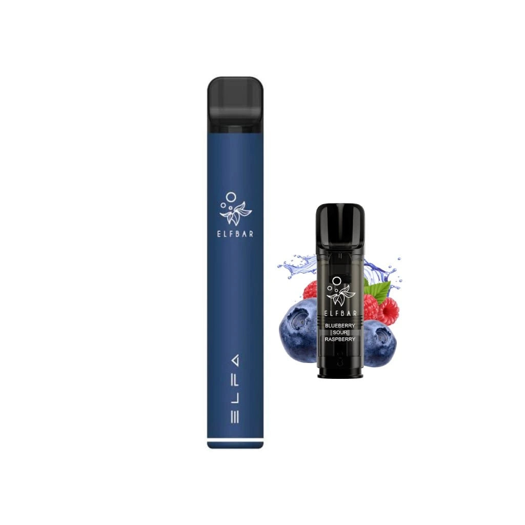 Elf Bar ELFA Starter Kit Blueberry Sour Raspberry – elektronická cigareta na vaping s 500mAh baterií a 2ml podem, sladkokyselá příchuť, ELFA systém
