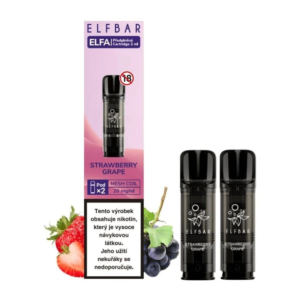 Elf Bar ELFA Pod Strawberry Grape – 2ml předplněný pod pro elektronickou cigaretu na vaping, sladká jahoda a hrozno v candy stylu, 20 mg nikotinová sůl, ELFA kompatibilní pod
