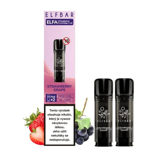 Elf Bar ELFA Pod Strawberry Grape – 2ml předplněný pod pro elektronickou cigaretu na vaping, sladká jahoda a hrozno v candy stylu, 20 mg nikotinová sůl, ELFA kompatibilní pod