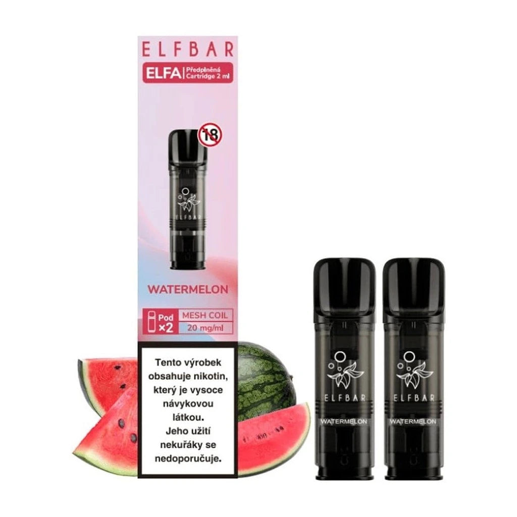 Elf Bar ELFA Pod Watermelon – 2ml předplněný pod pro elektronickou cigaretu na vaping, osvěžující chuť vodního melounu, 20 mg nikotinová sůl, ELFA pod systém