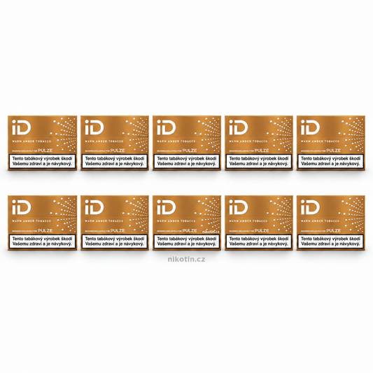 iD Warm Amber karton – 10 krabiček a 200 tabákových náplní s vyváženou chutí pro Pulze