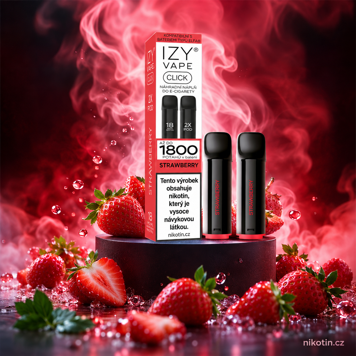 IZY VAPE CLICK Strawberry 18 mg – dva předplněné jahodové PODy 2 ml až na 1800 potahů