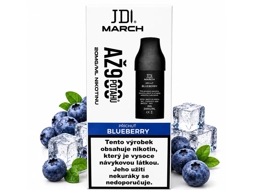 Předplněná cartridge JDI Blueberry s nikotinovou solí 20 mg/ml a výdrží až 900 potahů pro zařízení JDI March