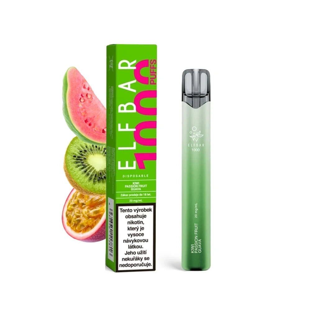 ELF BAR 1000 Kiwi Passion Fruit Guava 1000 potahů jednorázová elektronická cigareta 20mg nikotinu Kiwi Maracuja (passion fruit) Guava