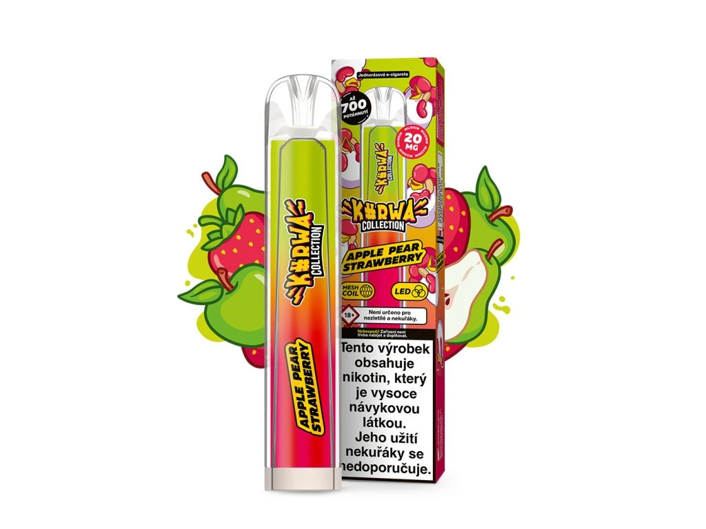 Kurwa Collection Apple Pear Strawberry – jednorázová elektronická cigareta s chutí jablka, hrušky a jahody, Až 700 potahů