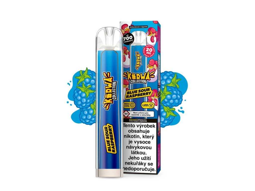 Kurwa Collection Blue Sour Raspberry – jednorázová elektronická cigareta s chutí maliny, Až 700 potahů
