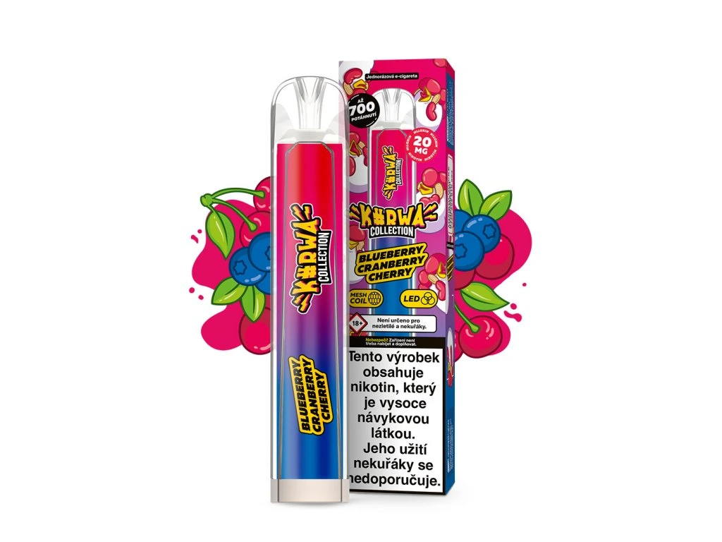 Kurwa Collection Blueberry Cranberry Cherry – jednorázová elektronická cigareta s chutí borůvky, brusinky a třešně, Až 700 potahů