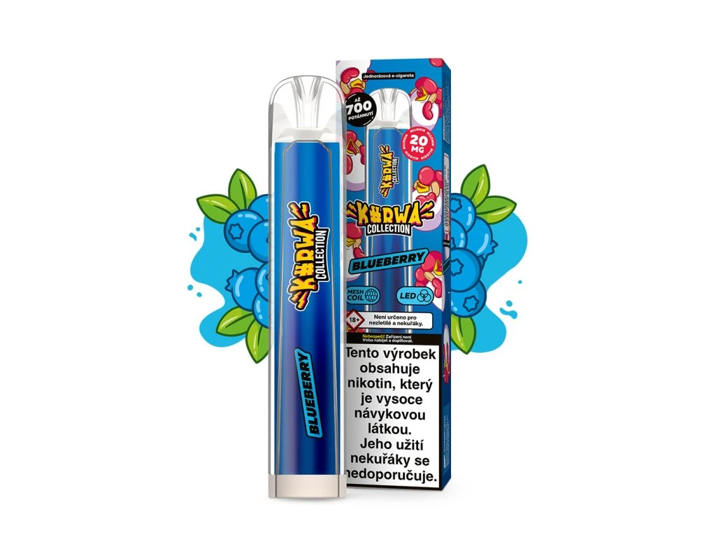 Kurwa Collection Blueberry – jednorázová elektronická cigareta s chutí borůvek, Až 700 potahů
