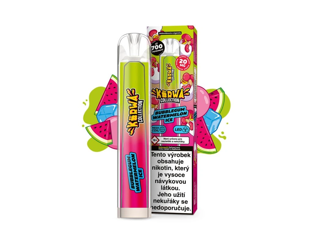 Kurwa Collection Bubblegum Watermelon Ice – jednorázová elektronická cigareta s chutí ovocné žvýkačky, melounu, Až 700 potahů