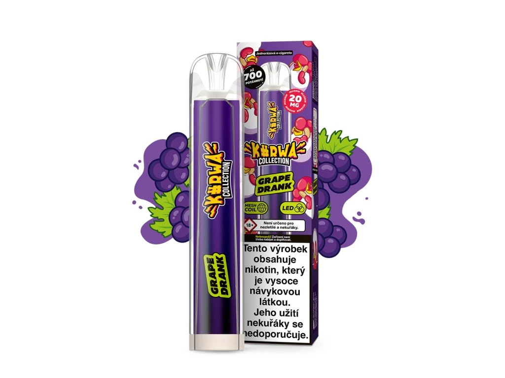Kurwa Collection Grape Drank – jednorázová elektronická cigareta s chutí hroznového vína, Až 700 potahů