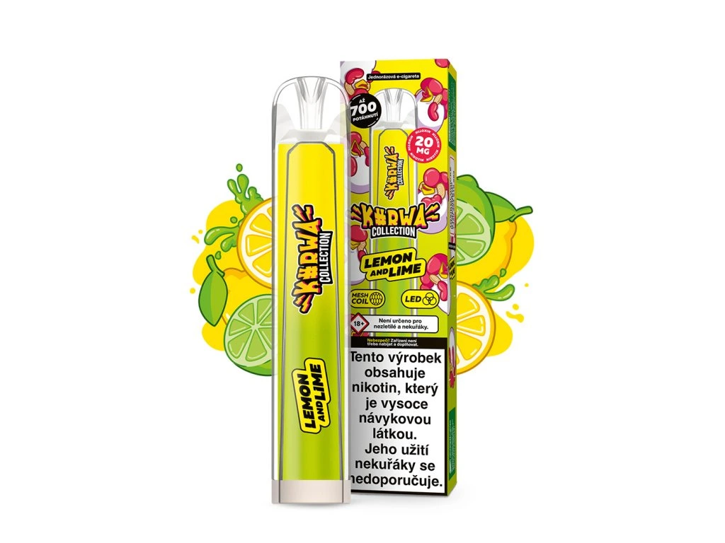 Kurwa Collection Lemon and Lime – jednorázová elektronická cigareta s chutí citrónu a limetky, Až 700 potahů