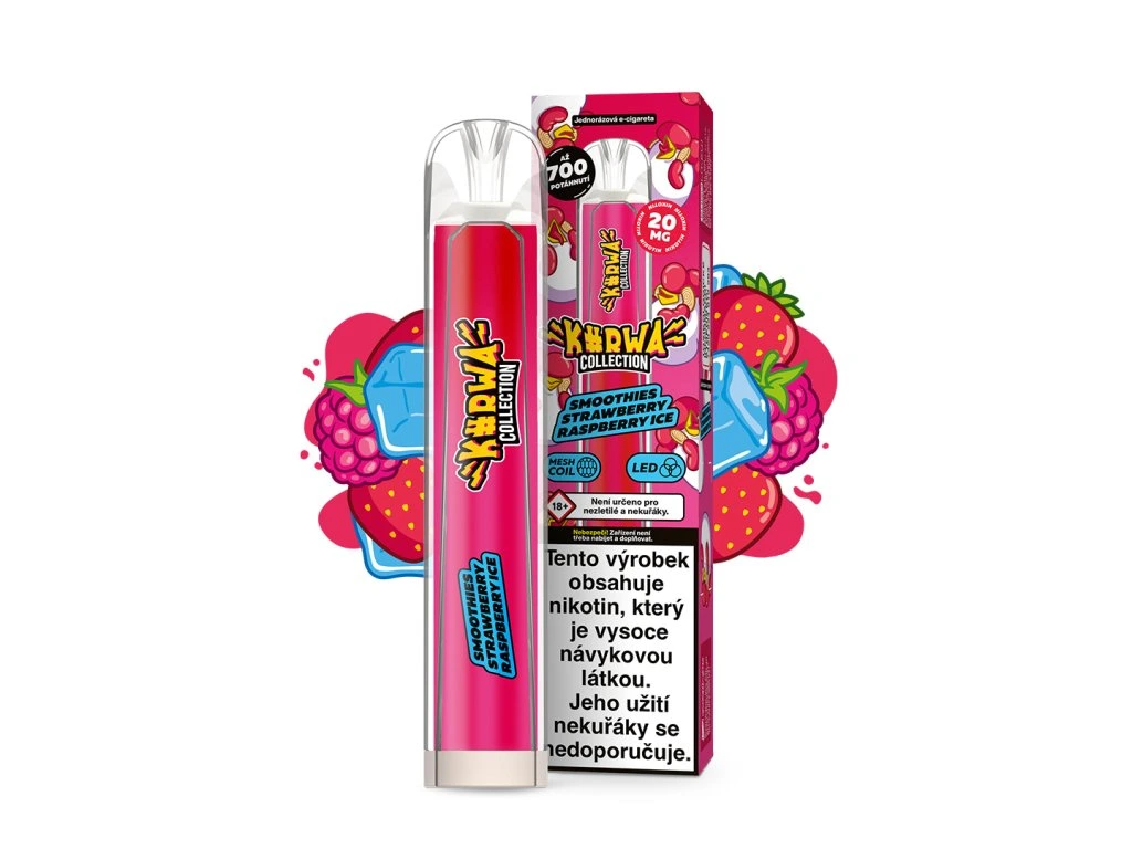 Kurwa Collection Smoothies Strawberry Raspberry – jednorázová elektronická cigareta s chutí jahody a maliny, Až 700 potahů