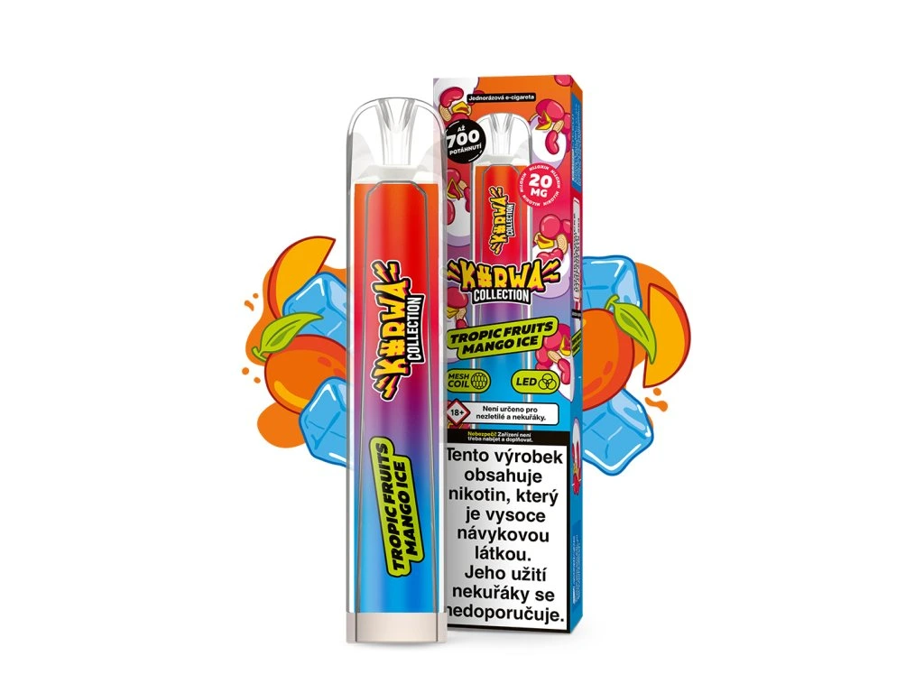 Kurwa Collection Tropic Fruits Mango Ice – jednorázová elektronická cigareta s tropickým ovocím, Až 700 potahů