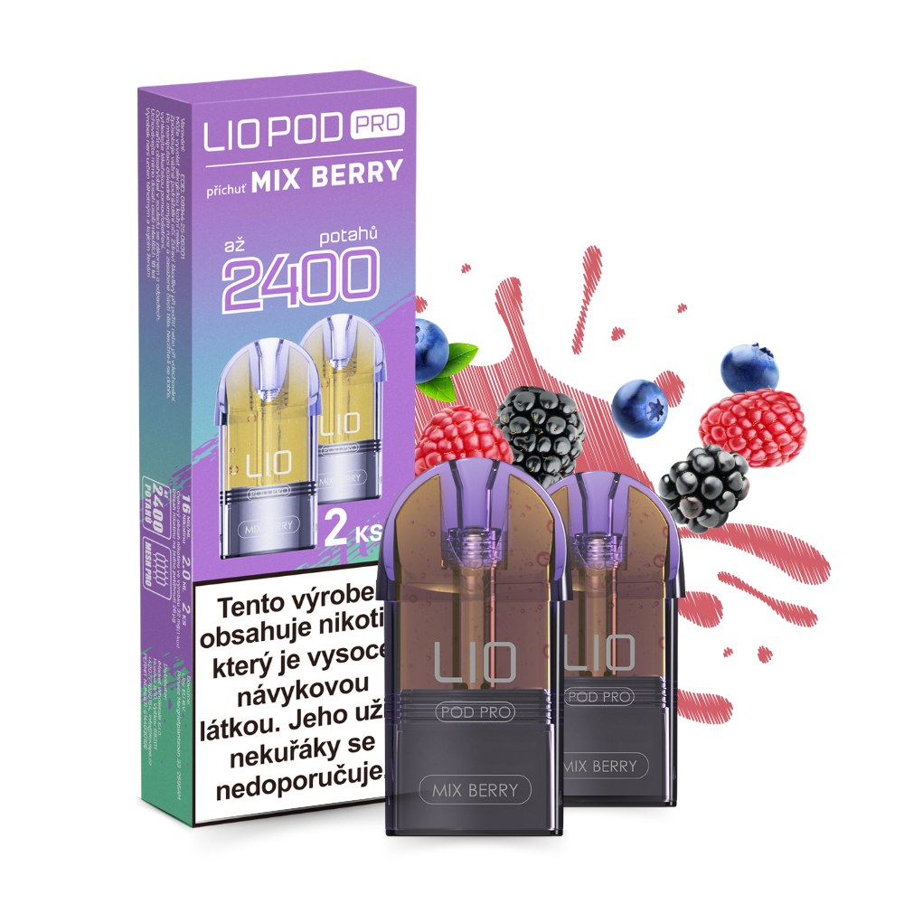 LIO POD PRO Raspberry Pitaya 16 mg – sada 2 předplněných PODů pro LIO BASE a LIO BASE PRO s příchutí malin a dračího ovoce a až 2400 potahy