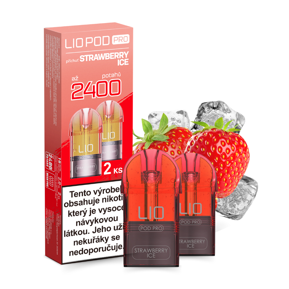 LIO POD PRO Strawberry Ice 16 mg – sada 2 předplněných PODů pro LIO BASE a LIO BASE PRO s příchutí jahod a chladivým efektem až 2400 potahů