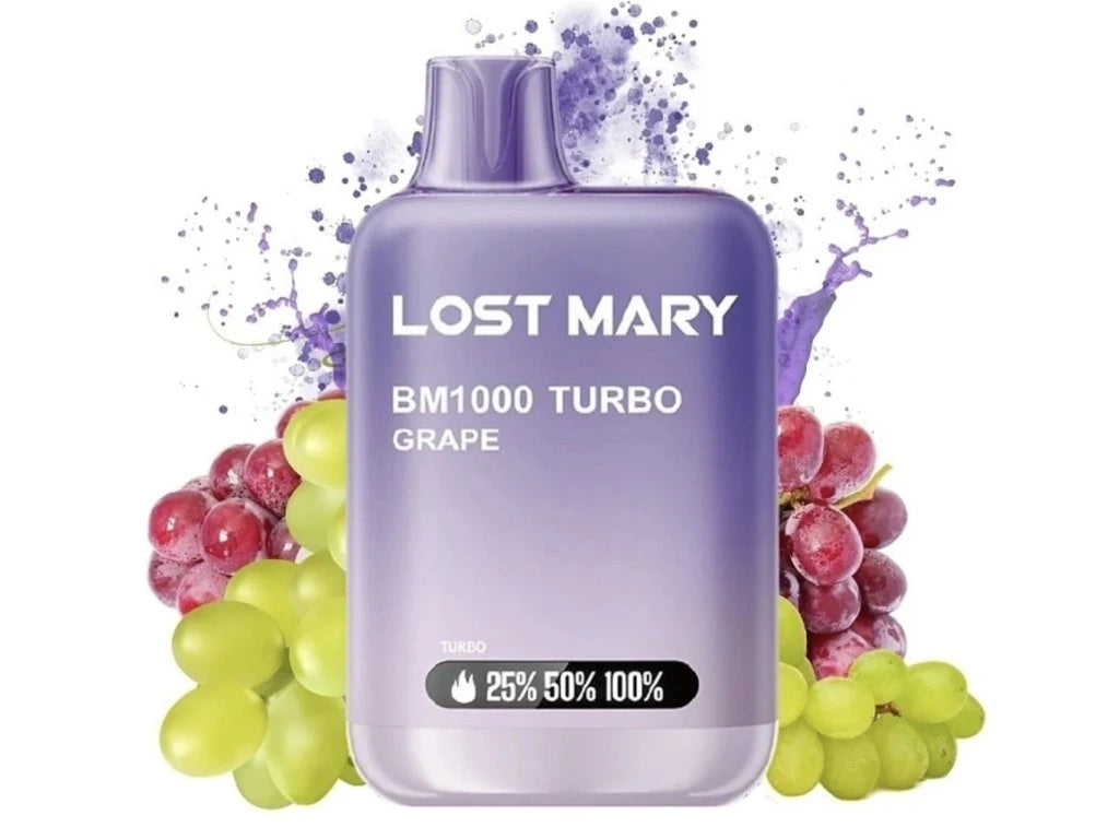 Lost Mary BM1000 Turbo Grape jednorázová e-cigareta sladká hroznová příchuť 20 mg nikotinová sůl
