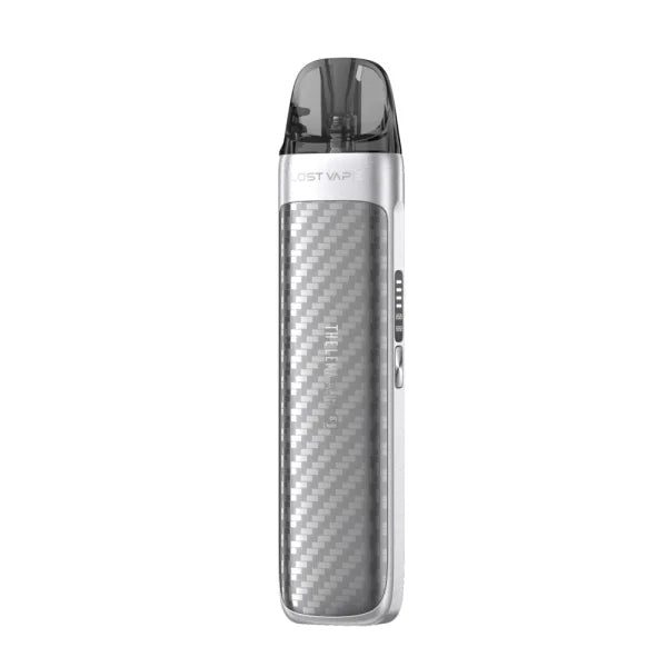 Stříbrná elektronická cigareta Lost Vape Thelema Aura S Carbon Silver s karbonovým dekorem