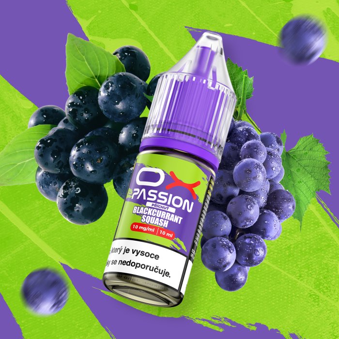 OXVA OX Passion Salts Blackcurrant Squash e-liquid 10ml 10mg – intenzivní černý rybíz s jemně sladkým squash profilem a nikotinovou solí pro POD vaping