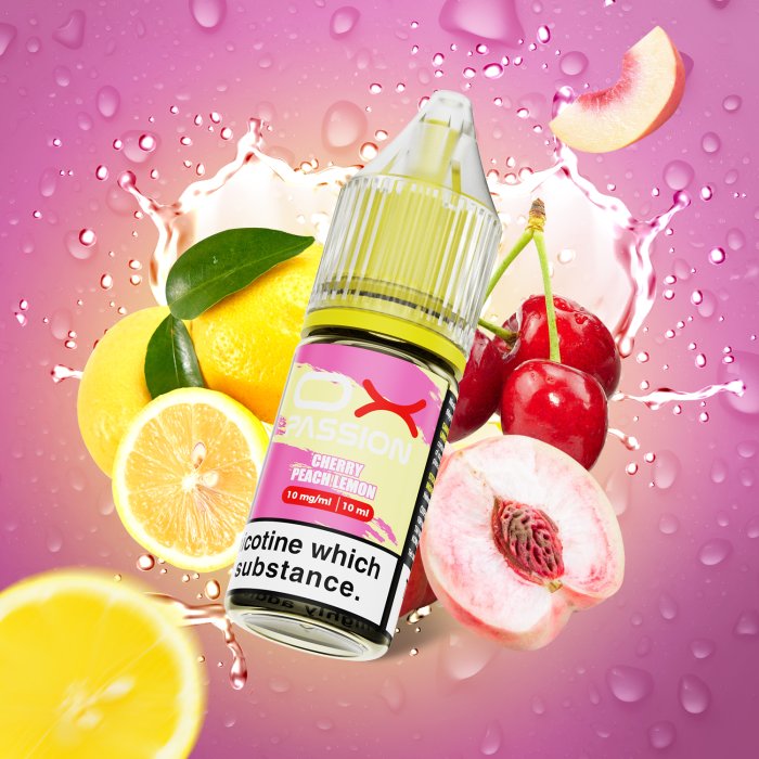 OXVA OX Passion Salts Cherry Peach Lemon e-liquid 10ml 10mg – kombinace třešně, broskve a citronu s nikotinovou solí pro POD elektronické cigarety
