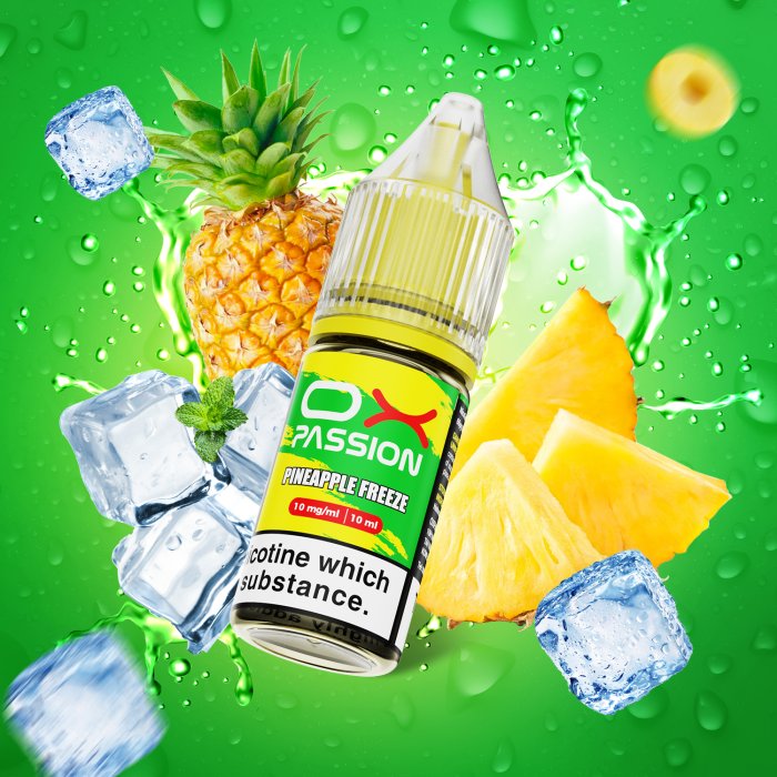 OXVA OX Passion Salts Pineapple Freeze e-liquid 10ml 10mg – ananasová příchuť s chladivým efektem a nikotinovou solí pro POD vape