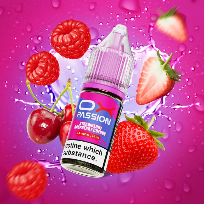 OXVA OX Passion Salts Strawberry Raspberry Cherry e-liquid 10ml 10mg – jahoda, malina a třešeň s nikotinovou solí pro POD vape