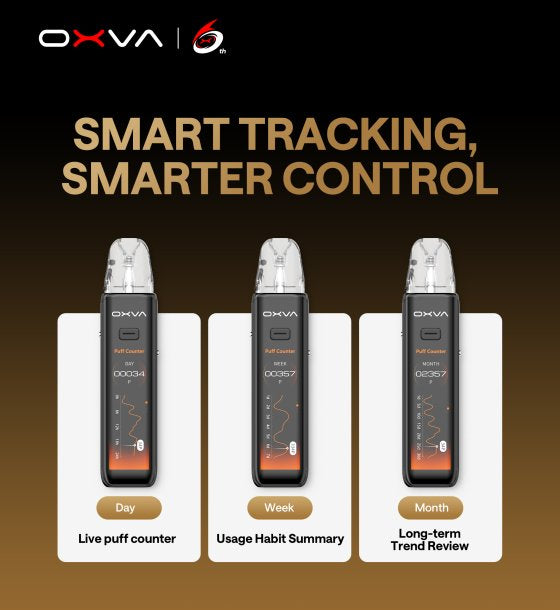 OXVA Xlim 3 ultra, plnitelná ecigareta, benefity display, puff counter, usage habit summary, long term trend review