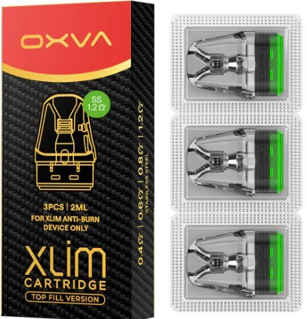 OXVA XLIM SS cartridge odpor 1,2 ohm varianta stainless steel anti burn 3ks náhradní POD pro plnitelné ecigarety