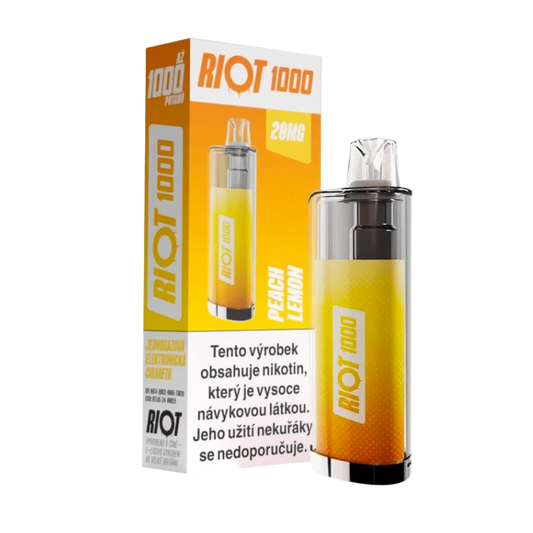 Jednorázová elektronická cigareta RIOT 1000 Peachy Lemon – broskev a citron, Až 1000 potahů