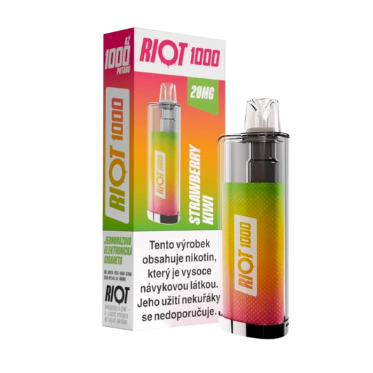 Jednorázová elektronická cigareta RIOT 1000 Strawberry Kiwi – jahoda a kiwi, Až 1000 potahů
